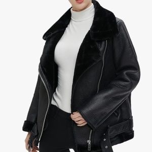 LY VAREY LIN Women's Faux Shearing Moto Jacket Thick Lined Parka size S NWT